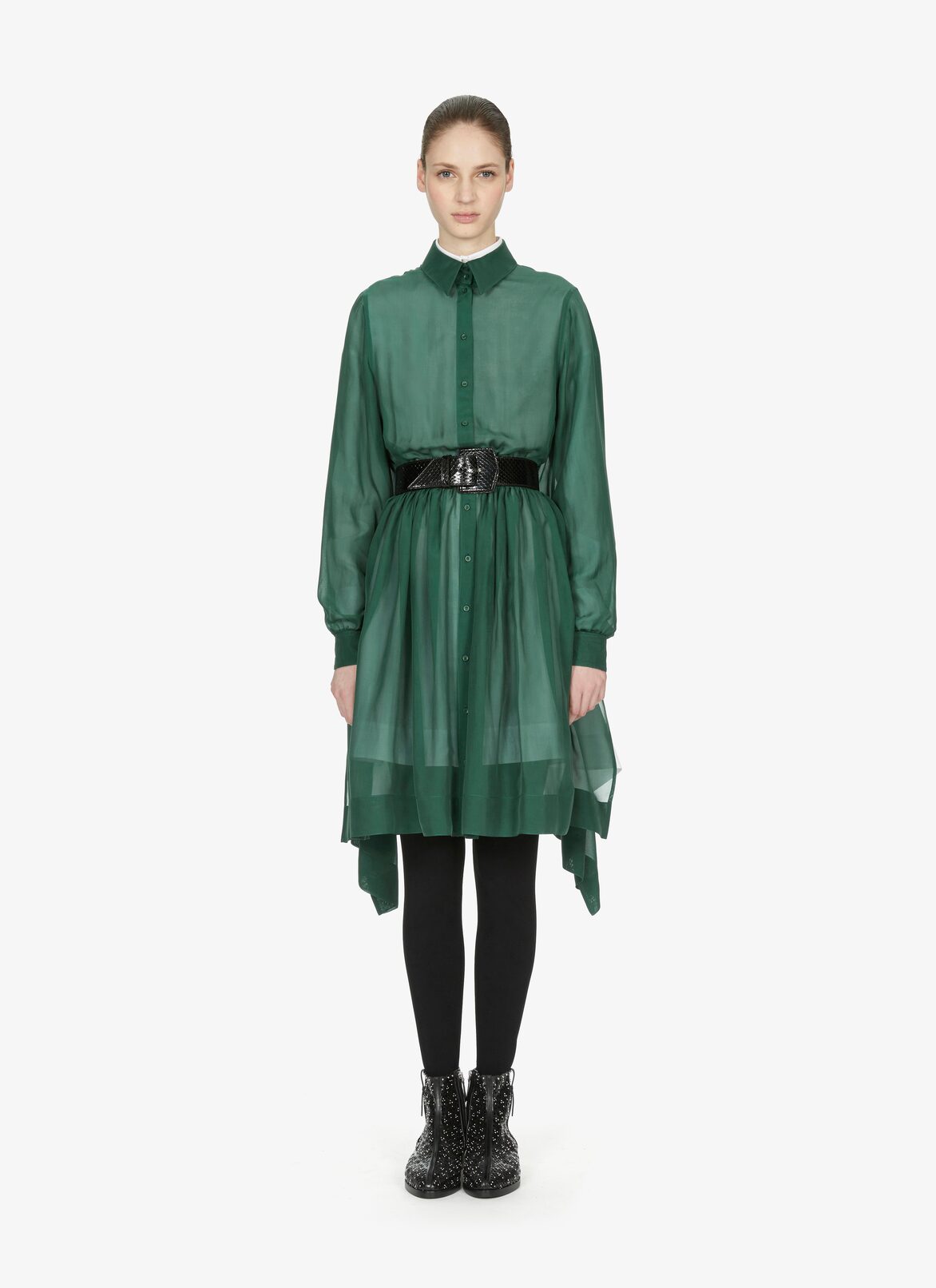 LONG SLEEVE DRESS MOUSSELINE GREEN EMPIRE ALAÏA GREEN  LONG SLEEVE DRESS MOUSSELINE GREEN EMPIRE